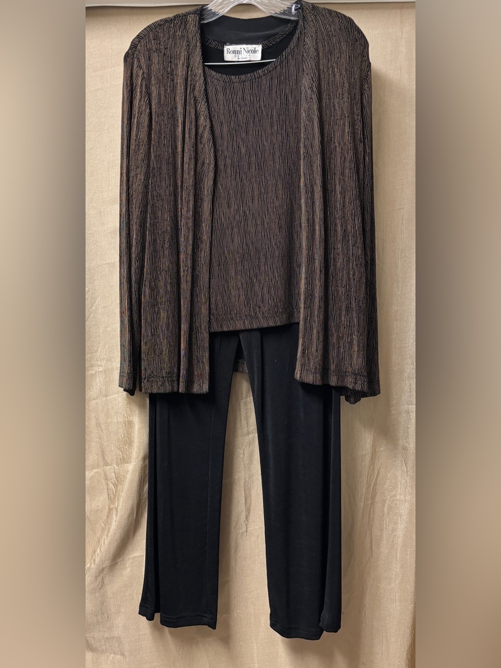 Ronni Nicole Brown Metallic Knit Top & Black Pull-On Pants